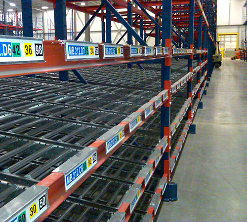 Labeled warehouse racking.